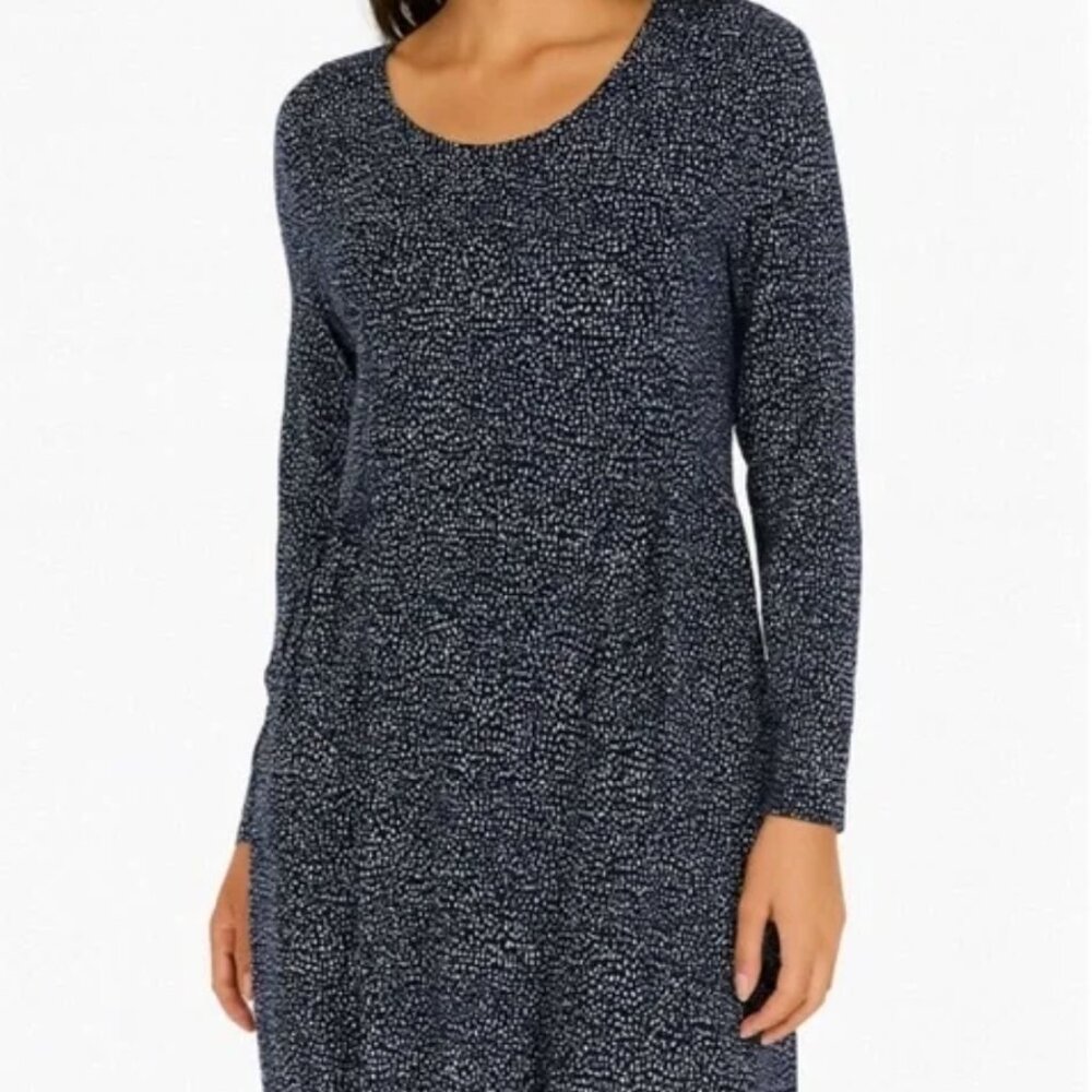 J.Jill Wearever Black Print Stretch Midi Dress | 3/4 Sleeves | Comfortable & Ver